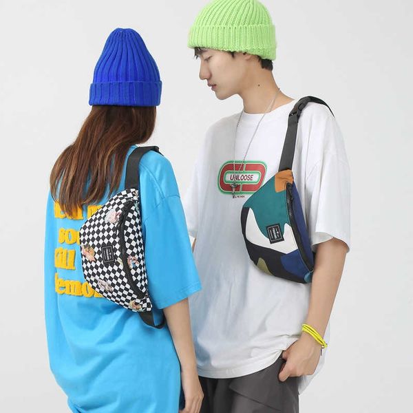 

colorful checker couple chest bag western and simple korean version large capacity shoulder bag lightweight and versatile waist bag men&#039