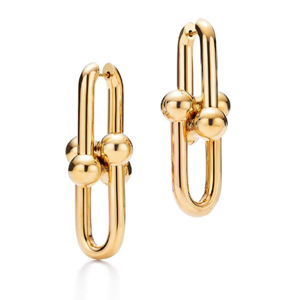 

new fashion stainless steel u shape stud earring design chain link earrings for women man wedding party jewelry with box, Golden;silver