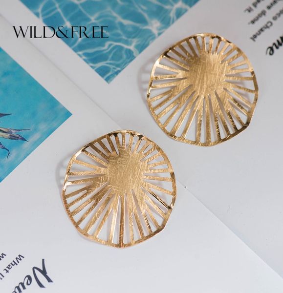 

wild vintage statement metal stud earrings for women punk style big hollow out brushed earrings brincos party jewellry gift2432068, Golden;silver
