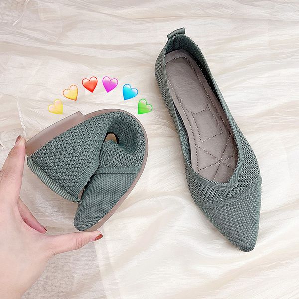 

stretch knit ballet flats women loafers 2023 spring breathable mesh flat shoes ballerina moccasins casual pointed toe boat shoes, Black