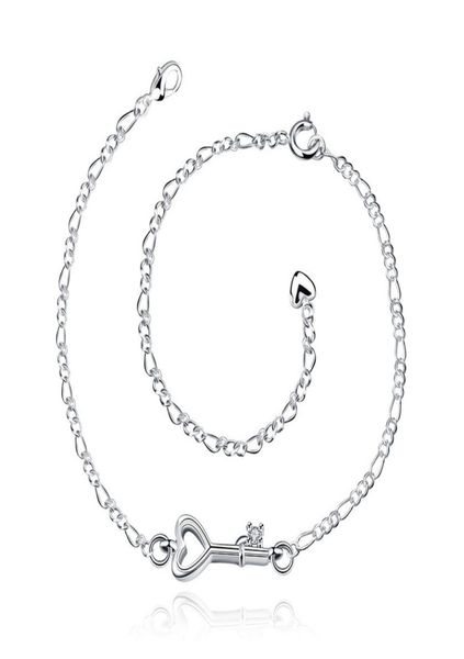 

women039s silver plated copper figaro chain barefoot beach key pendant anklet bracelet foot jewelry 1838296, Red;blue