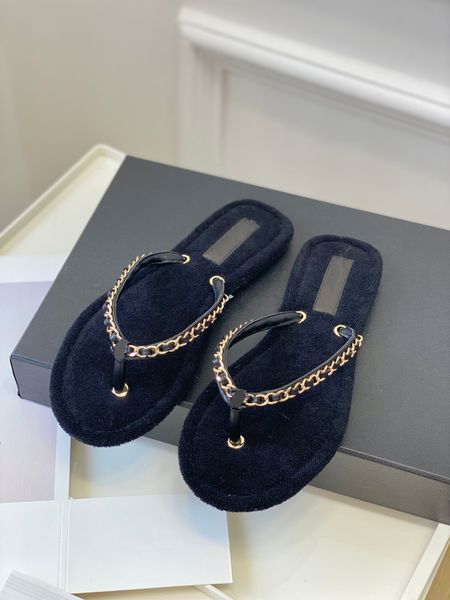 

2023 women slides thongs flat flip flops slippers cashmere wool lambskin home casual sandals summer designer luxury fashion ladies beach out, Black