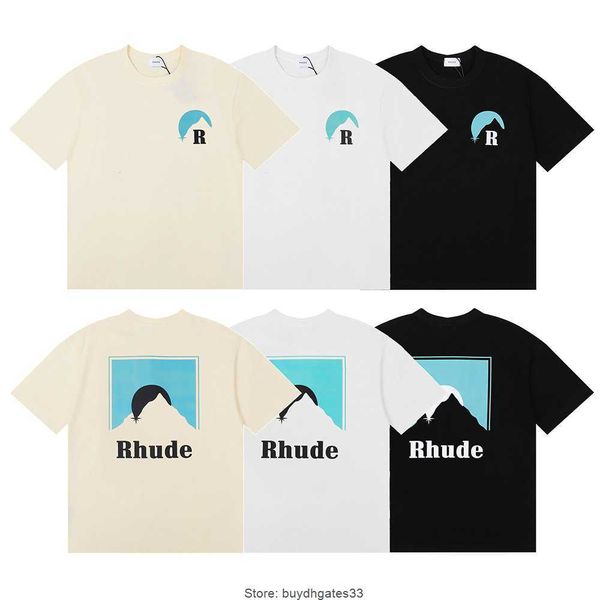 

street trends rhude t shirts sunset classic letter printing short sleeve t-shirt for men and women american high street loose half sleeve, White;black