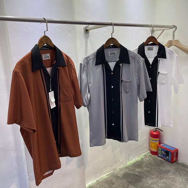 

stripe brown man shirt summer casual loose hawaiian short sleeve shirt, White;black