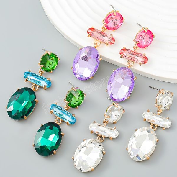

fashion metal rhinestone oval geometric earrings for women exaggerated dangle earrings banquet jewelry accessories, Silver