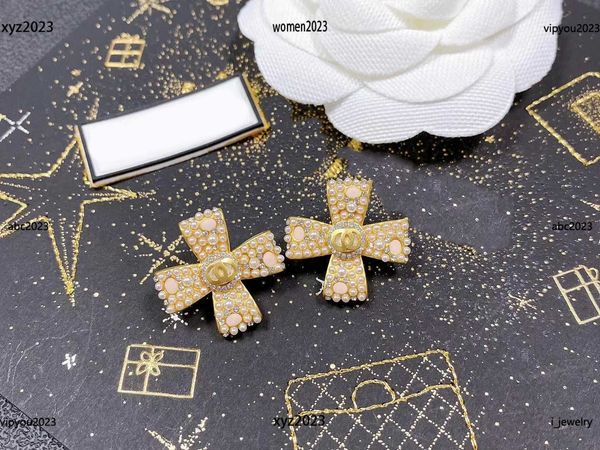 

earrings designer for women windmill fan blade design jewelry fashion small pearl inlay ear studs #including brand box new arrival, Golden;silver