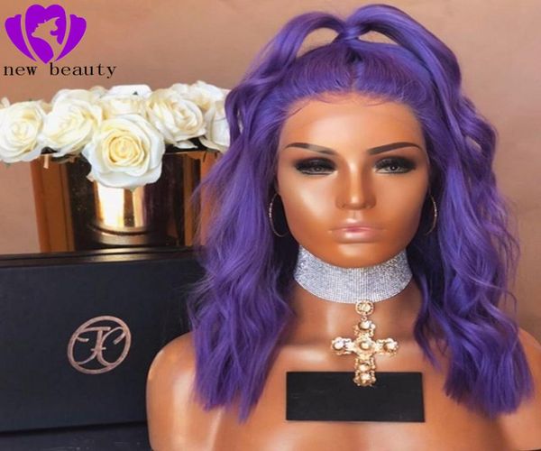 

part fashion cosplay style short bob wigs preplucked natural hairline soft purple wavy synthetic lace front wig for women6180206, Black