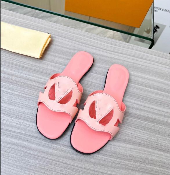 

women designer isola flat mule slippers leather outsole slides circle signature fashioned soft calfskin wide front strap sandals size 35-42, Black