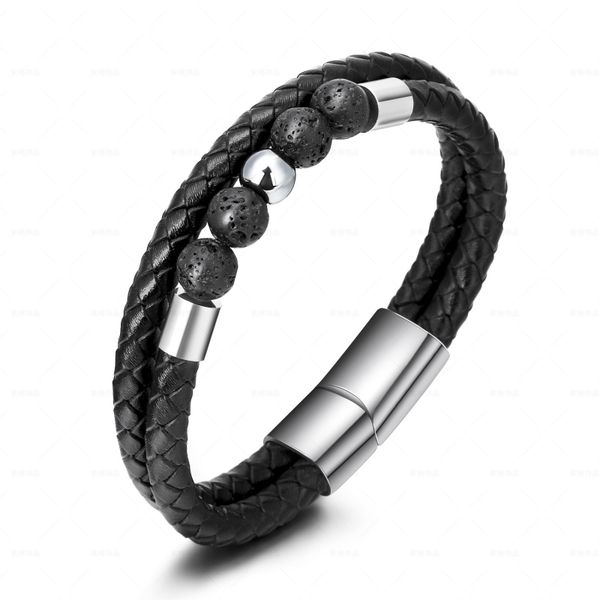 

men jewelry multi layered leather bracelets magnet clasp natural stone bracelets, White