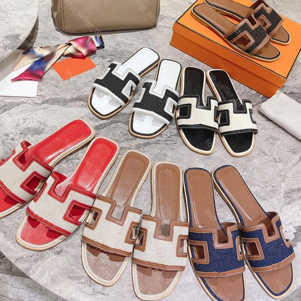 

designer slippers women oran sandal denim flat sandal summer raffia fabric mule crochet slipper, Black