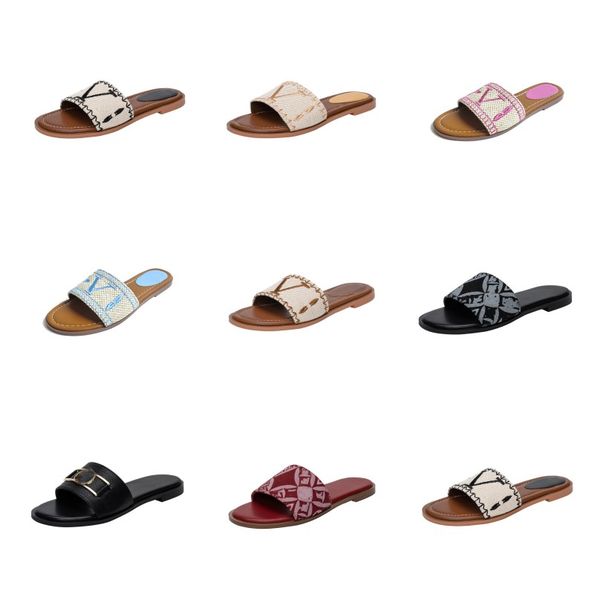 

2023 lu monograms women summer slipper embroidery letter revival slippers outdoor banquet lock it slide shoes pp straw summer leather sandal, Black