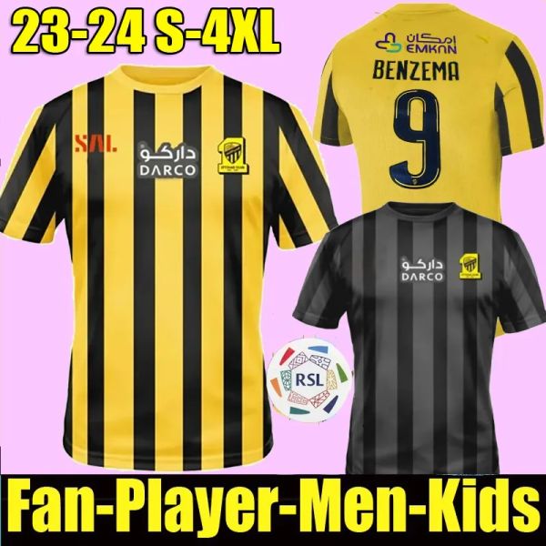 

23 24 benzema al ittihad fc club soccer jerseys 2023 hamdallah romarinho home yellow away white third black wine costa coronado hegazy men k, Black;yellow