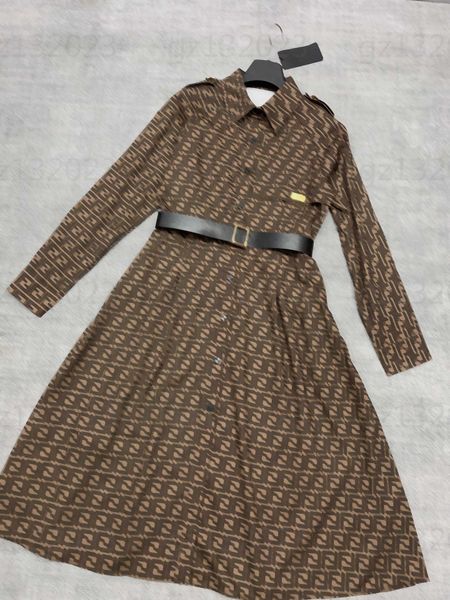 

summer customized dresses designer clothing full logo jacquard belt lapel dress mid-length dress music festival designers ladies beach dress, Black;gray