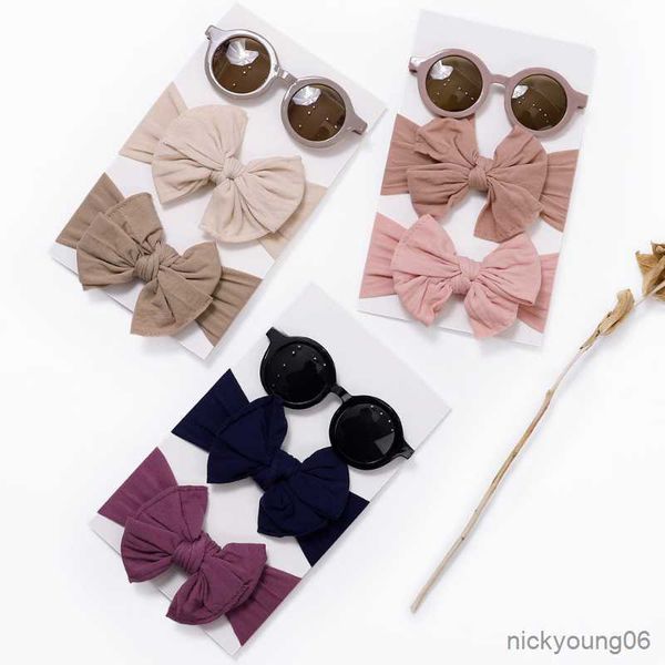 

hair accessories newborn baby headband for girls elastic knit with sunglasses children turban soft kids bow headwear r230608, Slivery;white