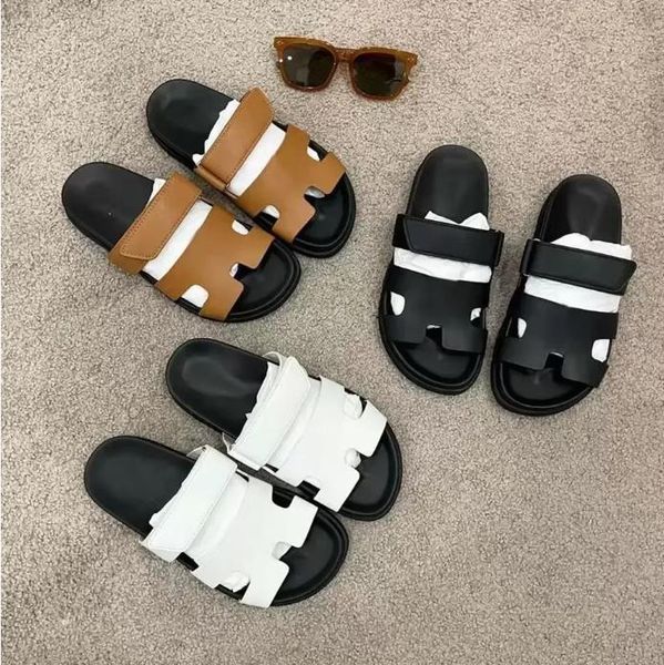 

designer chypre h slippers oran sandals leather flat fashion flip-flops men women classic luxury slippers size 35-45, Black