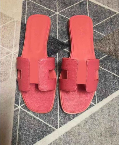 

slipper luxury designer leather ladies sandals summer flat shoes fashion beach women slippers letter drag 35-42, Black
