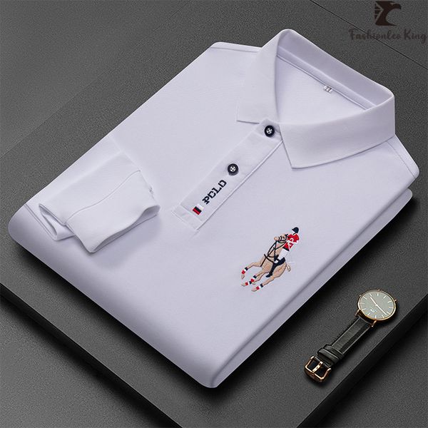 

polo shirt men's long sleeve solid color lapel business formal shirts casual embroidery comfortable polos, White;black
