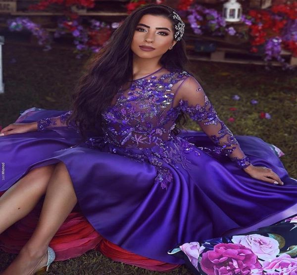 

arabic royal short homecoming dresses new vintage a line sheer neck long sleeve applique beaded cocktail prom gowns custom ma9799794, Black