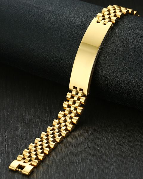 

15mm vintage mens bracelet stainless steel watch belt shaped link chain braid bracelets punk jewelry for men boyfriend width yw161br-697, Black