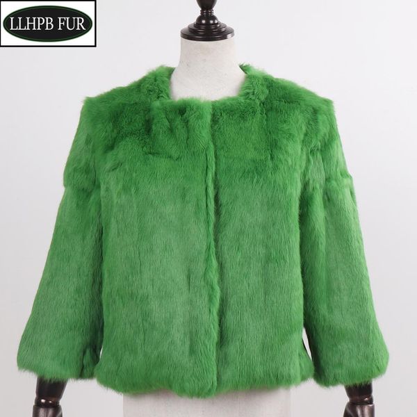 

fur short style russian lady 100% natural rabbit fur coats winter warm rabbit fur jackets women slim solid real rabbit fur overcoats, Black