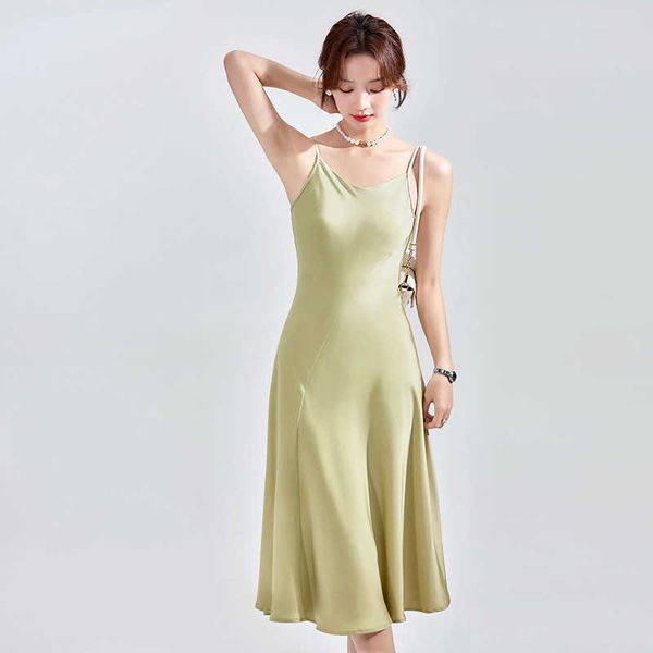 

dousha color acetate chiffon dress with slip dress in spring summer fashion temperament dress women, Black;gray