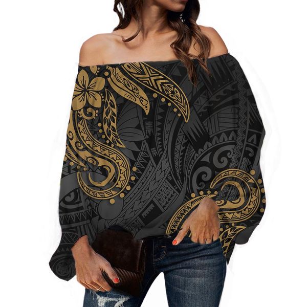 

t-shirt customized on demand ladies chiffon polynesian tribal fashion ethnic style blauses blusa feminina chiffon shirt, White
