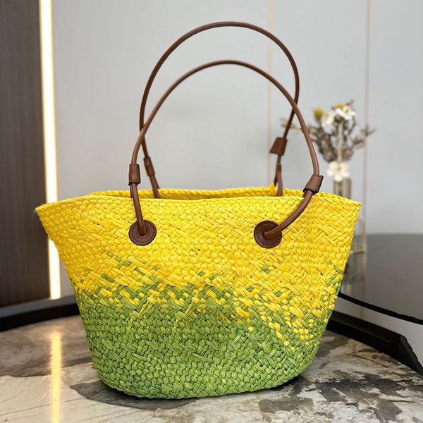 

shoulder tote bag beach straw handbags designer underarm shopping bags totes women handbag purse knitting grass natural wine coconut fiber a