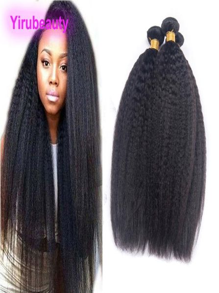 

kinky straight 4 bundles brazilian human hair yaki straight double wefts virgin hair 4 bundles hair weaves6567015, Black;brown