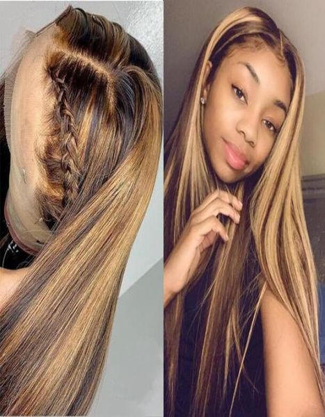 

celebrity lace front wigs two tone ombre highlight straight 10a malaysian virgin human hair full lace wigs for black woman express1514651, Black;brown