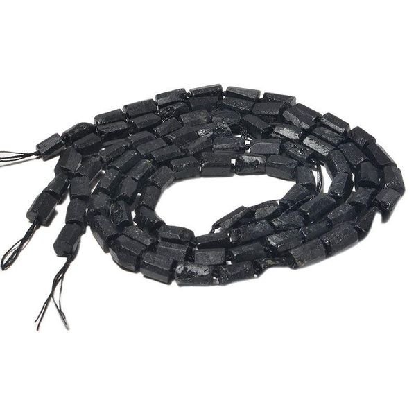 

crystal 2pcs natural genuine raw mineral black tourmaline hand cut nugget form loose rough matte faceted beads 68mm 15"