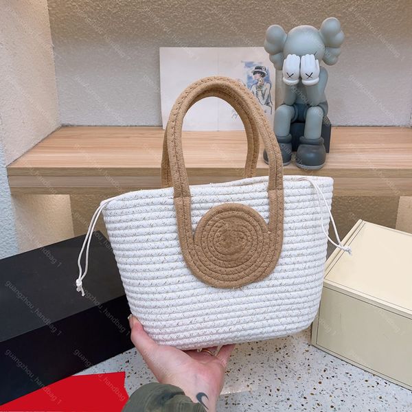 

designer handbag hemp rope fabric bag handle bag women vacation knitting beach bucket bag
