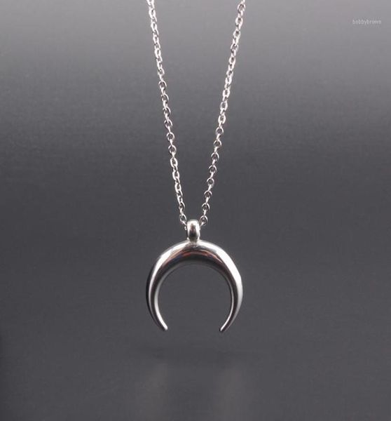 

ox horn necklace stainless steel half moon charm pendant women fashion jewelry gift female mujer colar 2021 new19170899, Silver