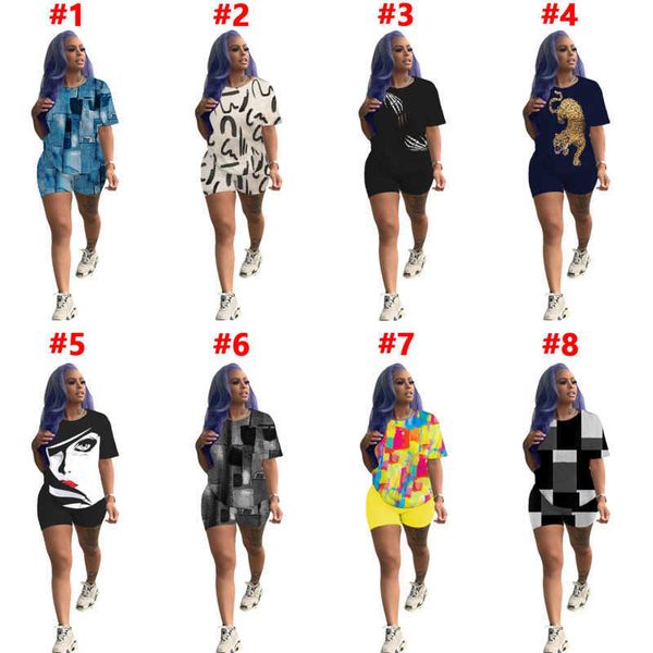 

summer tracksuits women designer clothing two pieces set 2023 fashion casual printed short sleeve shorts suit sportwear, Gray
