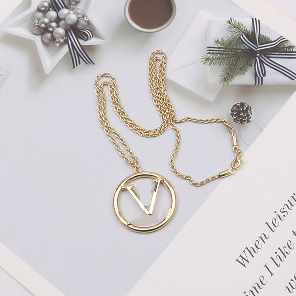 

19style luxury designer double letter pendant necklaces 18k gold plated crysat pearl rhinestone sweater necklace for women wedding party jew, Silver