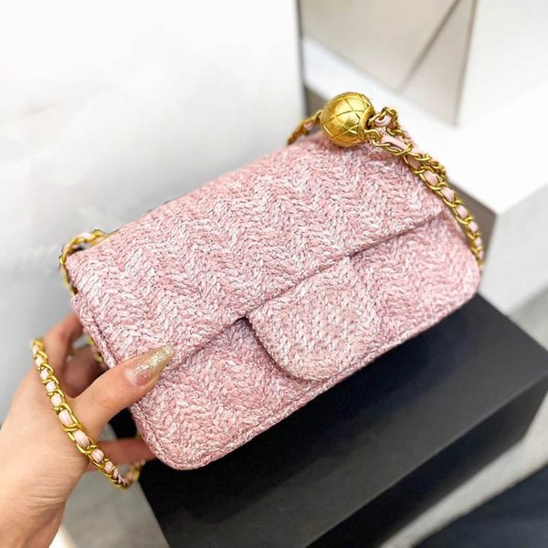 

golden ball straw women crossbody designer bag quilted adjustable chain mini wallet evening luxury clutch coin purse handbag multi colore bi