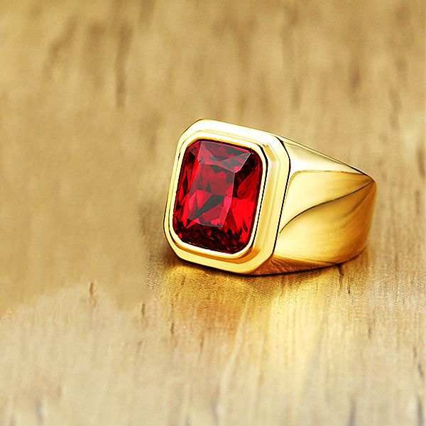 

men's rings stainless steel stainless steel square red cubic zirconia ring for men gentlmen boss jewelry party gift yw179rc-321, Golden;silver