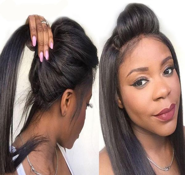 

9a silky straight human hair wig with baby hair bleached knot glueless full lace wig lace front wig for black woman4817923, Black;brown
