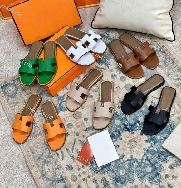 

fashion sandals genuine leather slippers designer women slide summer luxury flat slides ladies beach sandal party wedding slipper with box k, Black