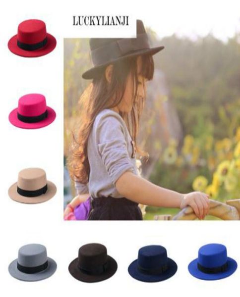 

10pcslot vintage retro kid child elegant wool felt cap flat dome oval bowler porkpie pork pie bowler hat  54cm7493737, Blue;gray