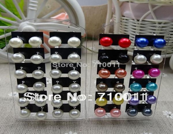

cute 8mm mixed colours imitation simulated pearl plastic resin stud earrings12pairscard12cardslot3137920, Golden;silver