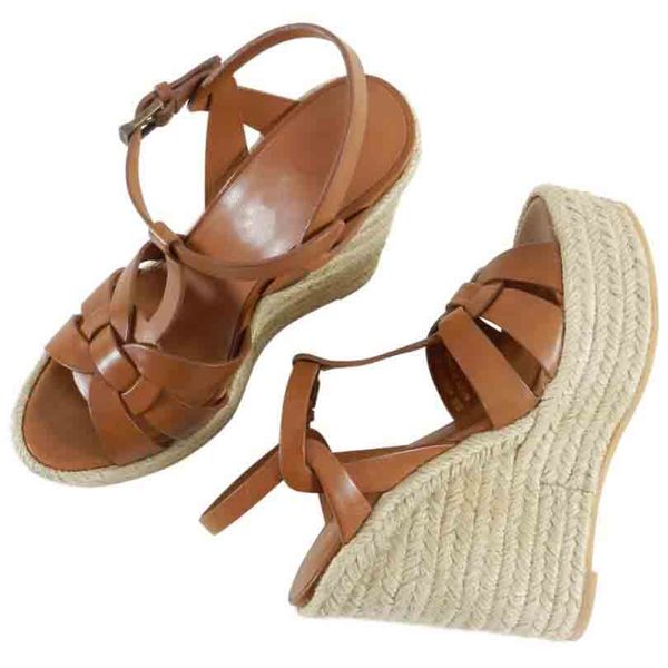 

designer tribute sandal women's wedge heel woven espadrille wedges sandals nude patent leather wedding dress pumps open toe with box, Black