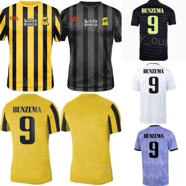 

al ittihad jersey 2023 soccer 9 karim benzema 9 abderrazak hamdallah 90 romarinho 10 igor coronado 70 haroune camara 26 ahmed hegazi 17 held, Black;yellow