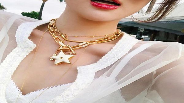 

boako fashion metal stars pendant necklace for women punk gold multilayer chain choker necklace party jewelry ketting bijoux1802031, Silver