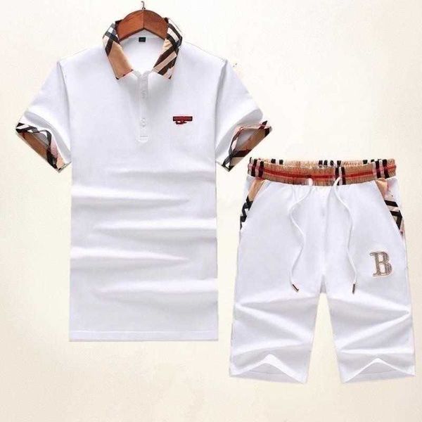 

summer tracksuit designer mens set pure cotton polo shirt shorts two-piece men women casual plaid sports suit large size short sleeved suits, Gray
