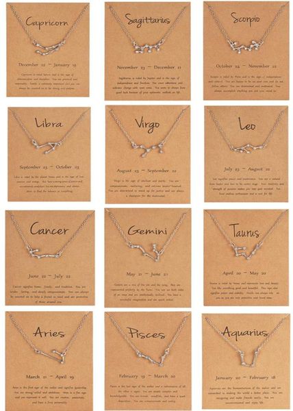 

men women 12 horoscope zodiac sign pendant necklace crystal aries leo 12 constellations jewelry kids christmas gifts3212312, Silver