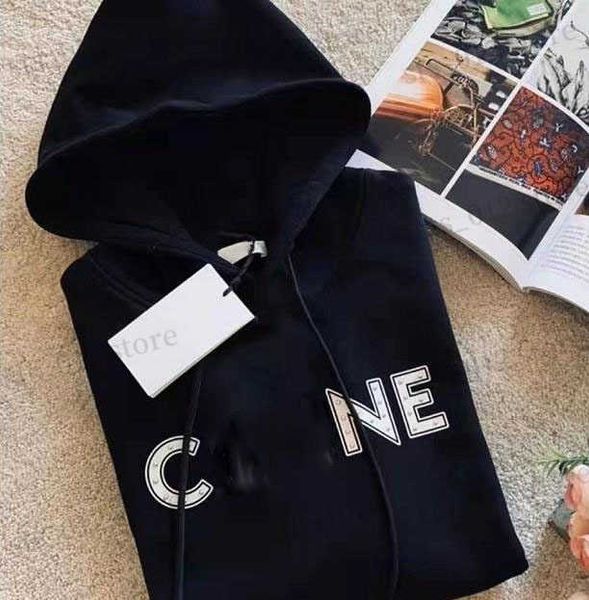 

2022 autumn and winter new designer women hoodies sweatshirts simple rivets printed letters casual loose hooded fleece sweater t230608, Black