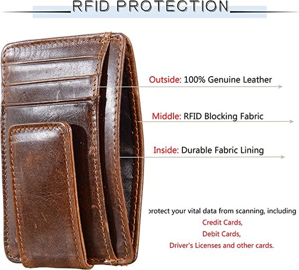 

money clip rfid front pocket wallet men leather slim minimalist wallet, Red;black
