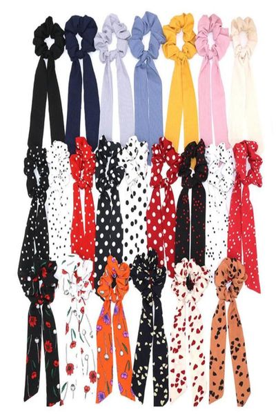 

fashion wave point print scrunchie women hair scarf elastic hairband bow hair rubber ropes girls hair ties accessories rra19467986210, Slivery;white
