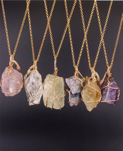 

pretty nature stone pendants amethyst rose quartz white crystal lemon crystal fluorite charms stone for necklace 4999237, Silver