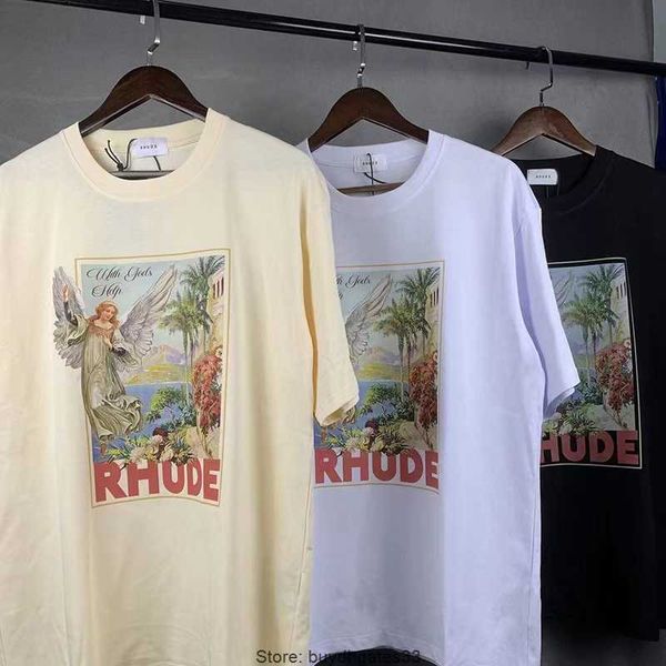 

craftsmanship rhude t shirts flying angel with gods help print t shirt summer men women high street short sleeve, White;black